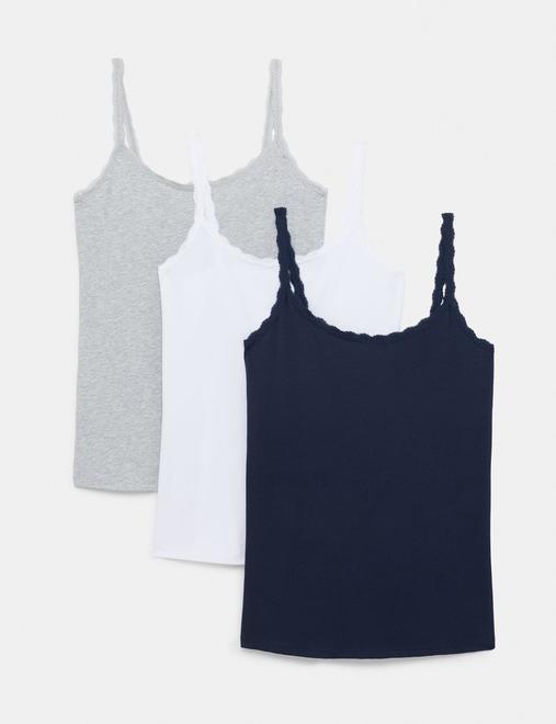 3pk Cotton Rich Lace Trim Vests