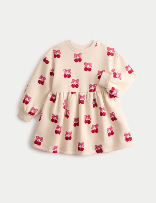 Cotton Rich Cherry Print Sweat Dress (1-8 Yrs)