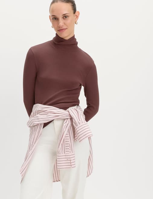 Cotton Rich Ribbed Funnel Neck Top