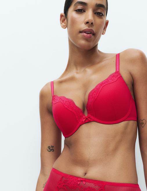 Jasmine Lace Wired Push Up Plunge Bra (A-E)