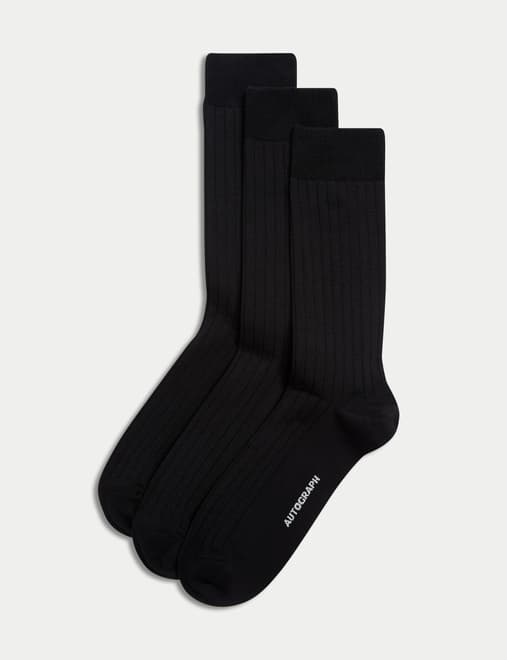 3 Pack Egyptian Cotton Rich Ribbed Socks