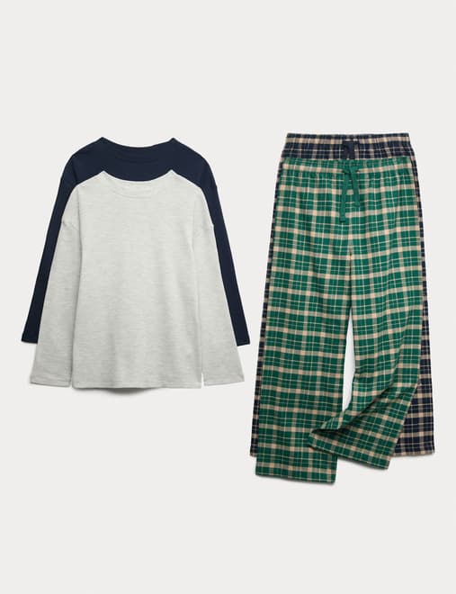 2pk Cotton Blend Checked Pyjama Sets (6-16 Yrs)