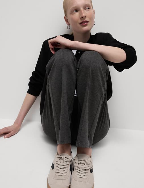 Jersey Twill Straight Leg Ankle Grazer Trousers