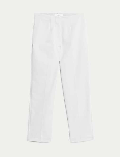 Cotton Blend Slim Fit Cropped Trousers