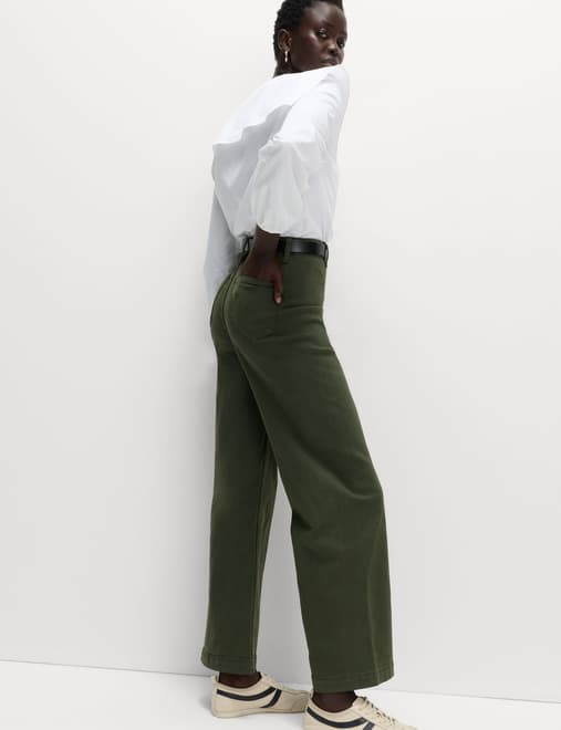 High Waisted Wide Leg Ankle Grazer Jeans