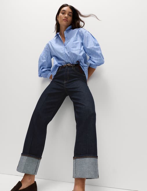 Premium Wide Leg Turn Up Jeans