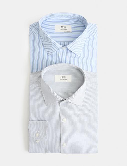 2 Pack Regular Fit Easy Iron Striped Shirts