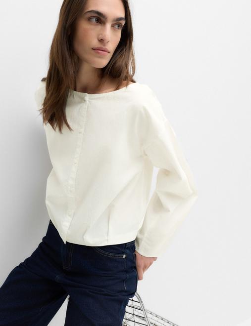 Pure Cotton Polka Dot Barrel Sleeve Blouse