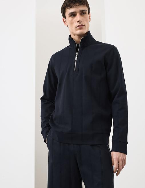 Pure Cotton Textured Striped Half Zip Jacket