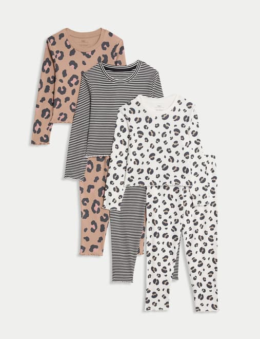 3pk Cotton Rich Animal Print Pyjama Sets (12 Mths-8 Yrs)