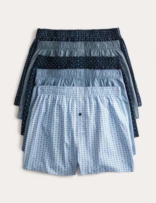 5 Pack Pure Cotton Geometric Woven Boxers