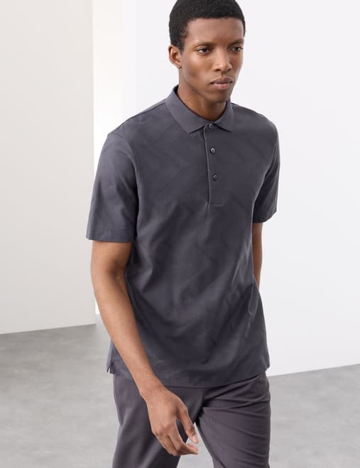 Pure Cotton Geometric Print Polo Shirt