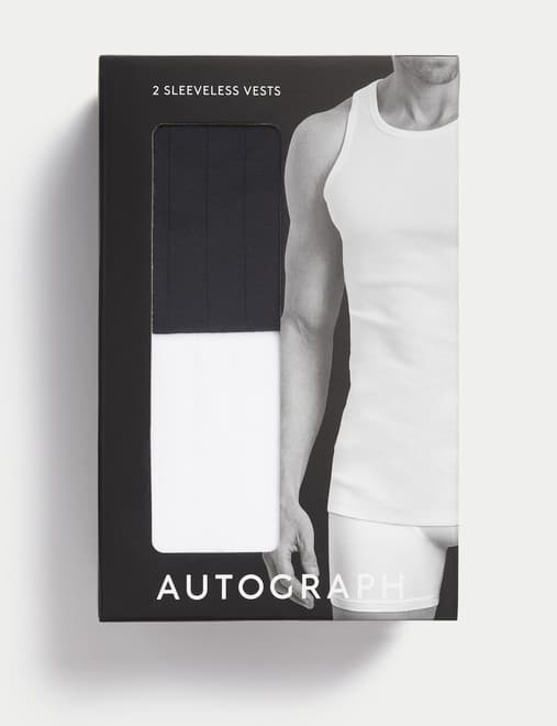 2pk Supima® Cotton Drop Needle Sleeveless Vest Box