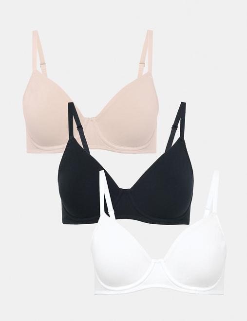 3 Pack Cotton Rich Wired Full Cup Bras A-E