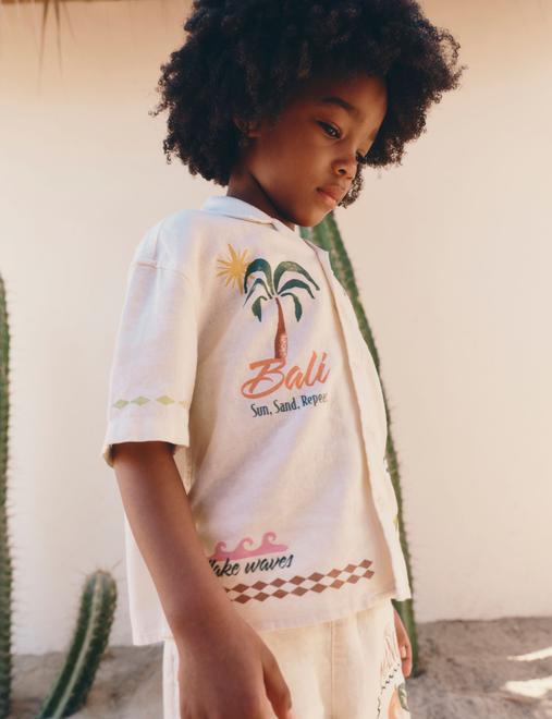 Linen Blend Print Shirt (2-8 Yrs)