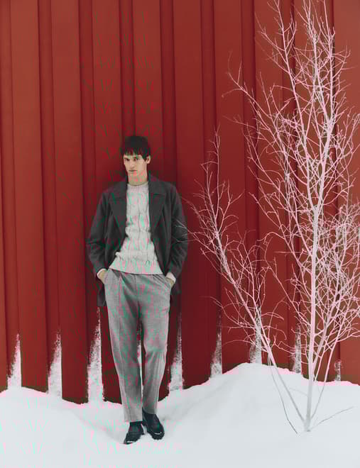 Tailored Fit Puppytooth Flat Front Trousers