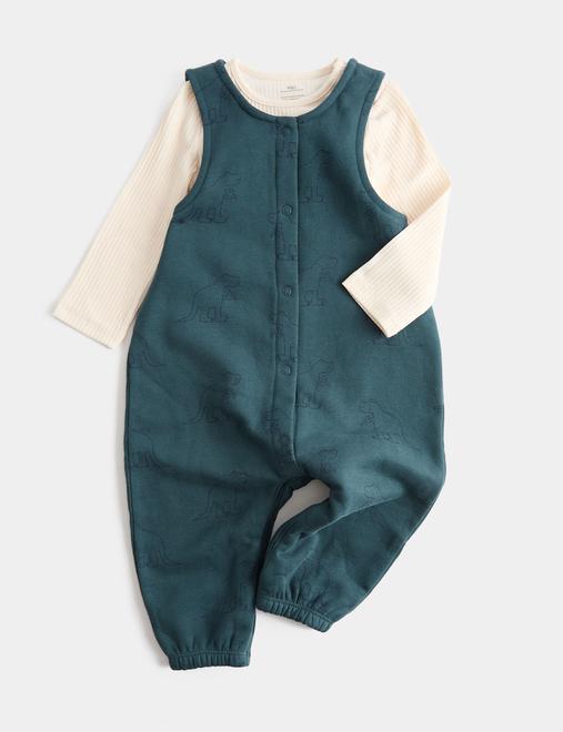 Cotton Rich Dino Dungarees Outfit (0-3 Yrs)