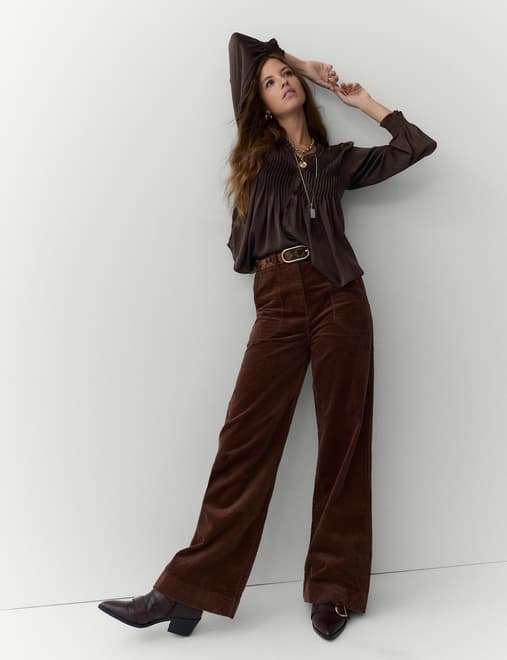 Satin V-Neck Ruffle Pleat Detail Blouse