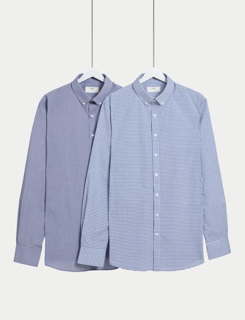 2 Pack Regular Fit Easy Iron Check Shirts