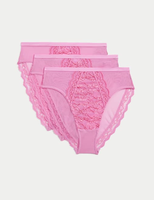 3pk Lace High Waisted High Leg Knickers