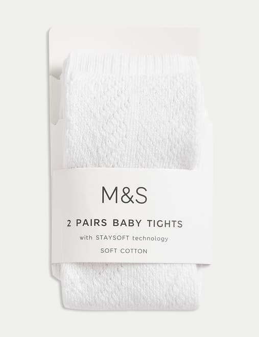 2 Pack Cotton Rich Ribbed Pelerine Tights (0-2 Yrs)