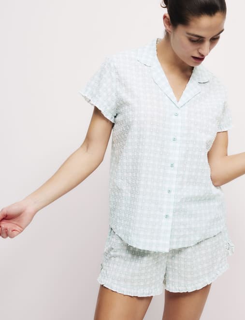 Pure Cotton Gingham Revere Shortie Set