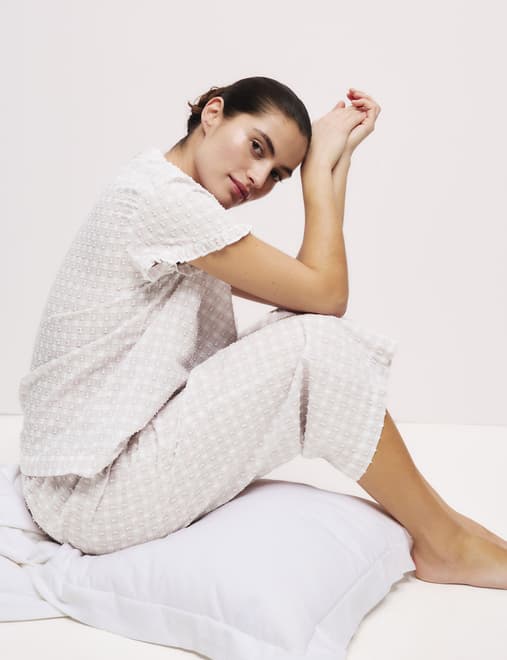 Pure Cotton Gingham Cropped Pyjama Set