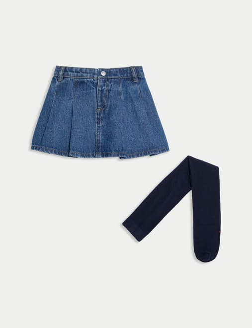 2pc Denim Pleated Skirt & Tights (2-8 Yrs)