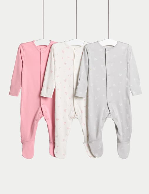 3 Pack Pure Cotton Sleepsuits (5lbs-3 Yrs)