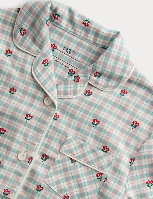 Kids' Pure Cotton Floral Check Revere Pyjamas (12 Mths-8 Yrs)