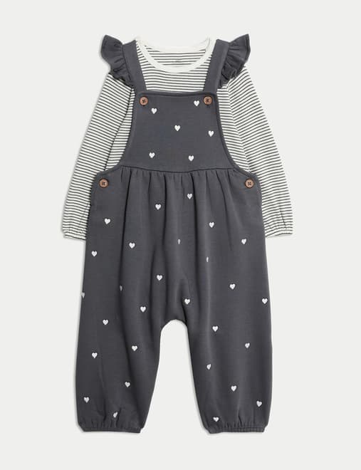 2pc Cotton Rich Ditsy Dungaree Outfit (0 Mths - 3 Yrs)