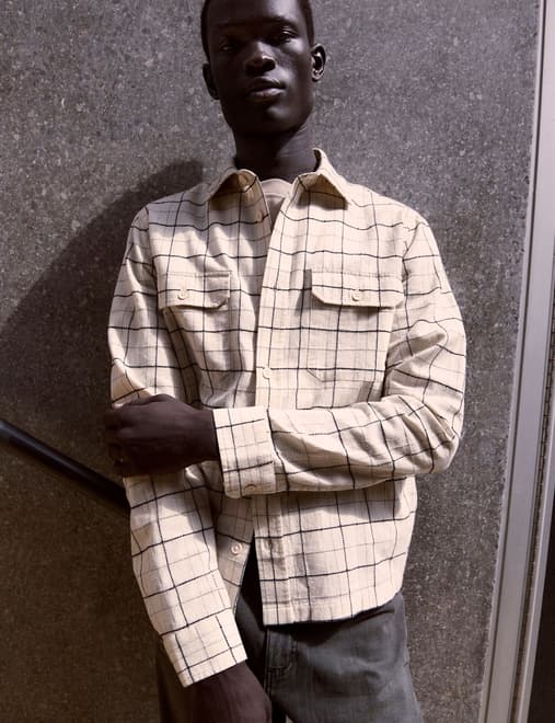 Cotton Linen Blend Checked Shirt