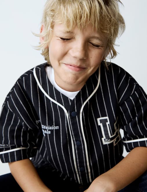 Pure Cotton Striped Baseball Shirt (6-16 Yrs)
