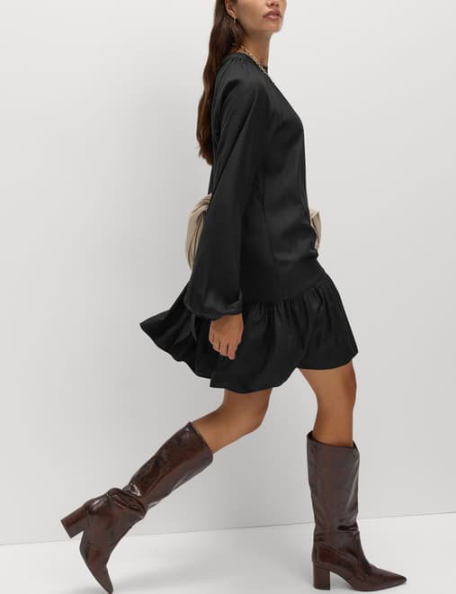 Funnel Neck Mini Smock Dress