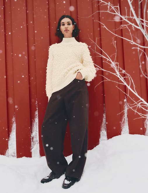 Cloud-Yarn Textured Funnel Neck Relaxed Jumper