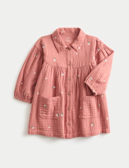 Pure Cotton Embroidered Double Cloth Dress (0 Mths-3 Yrs)