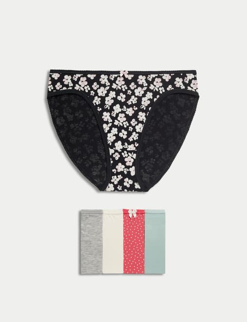 5pk Cotton Lycra™ High Leg Knickers