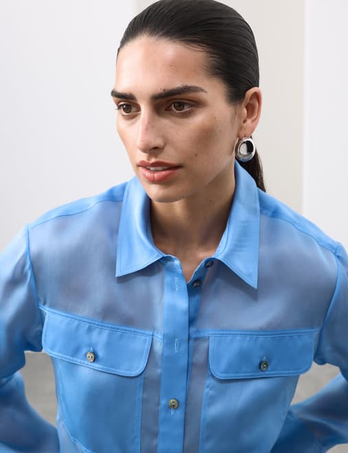 Pure Silk Organza Relaxed Utility Shirt