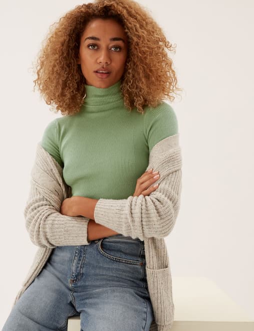 Ribbed Roll Neck Fitted Jumper