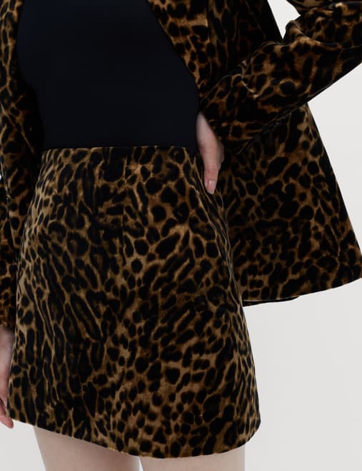 Cotton Rich Velvet Animal Print Mini Skirt