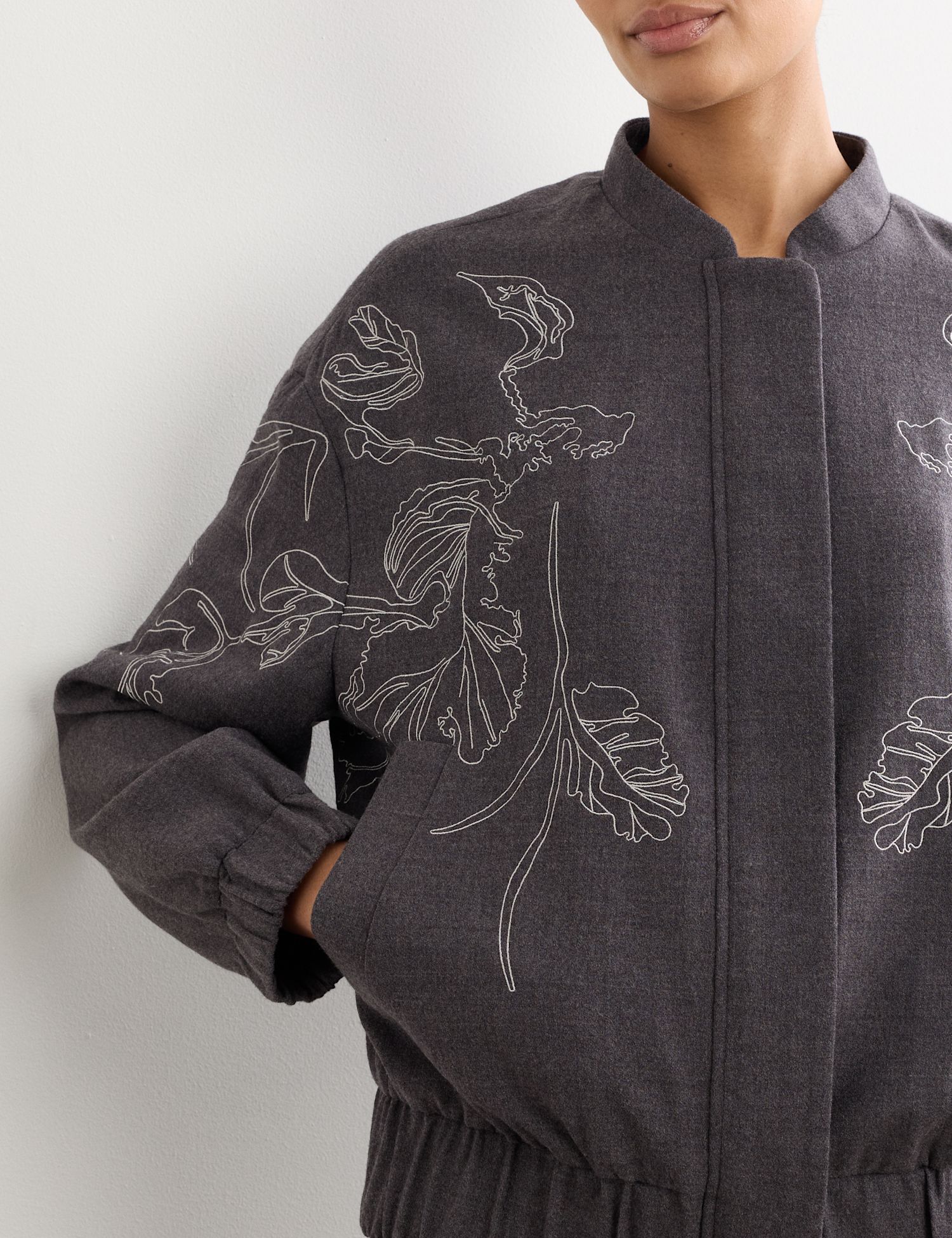 Wool Rich Flannel Embroidered Jacket