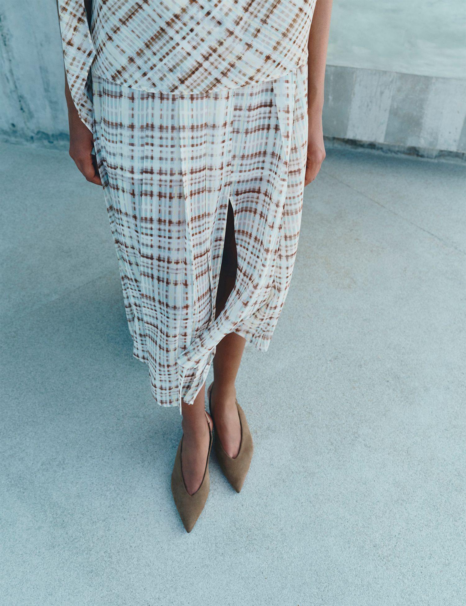 Chiffon Checked Midi A-Line Skirt