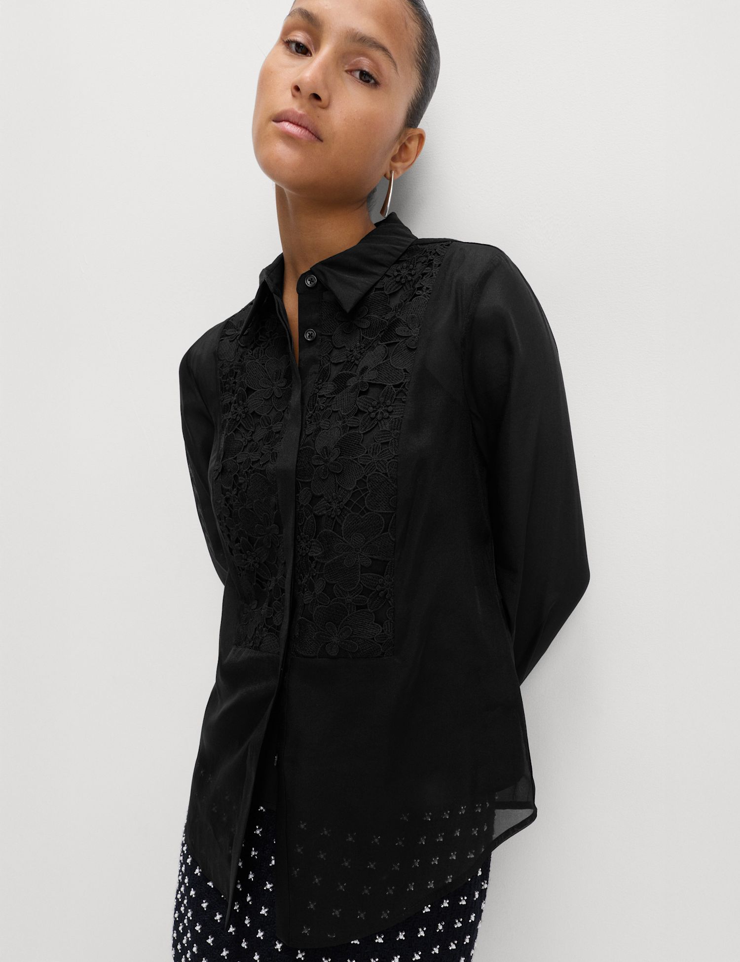 Lace Bib Collared Shirt