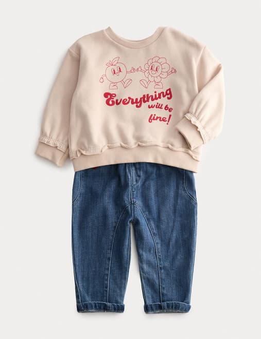 2pc Cotton Rich Graphic Top and Jeans Outfit (0 Mths-6 Yrs)