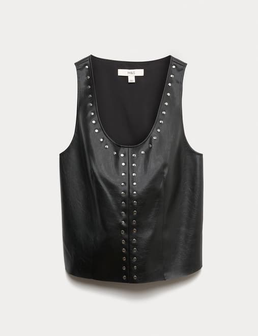 Faux Leather Studded Top