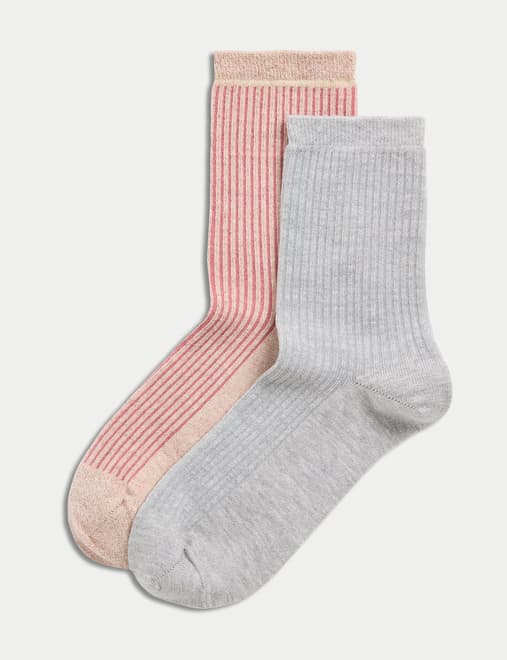 2pk Cotton Blend Ribbed Crew Socks