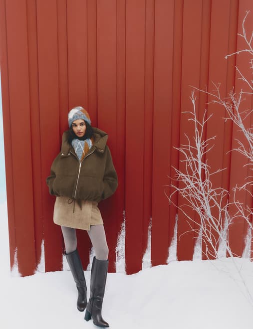 Brushed Mini Wrap Skirt with Wool