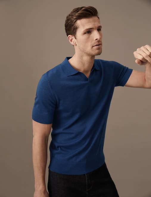 Pure Extra Fine Merino Wool Knitted Polo Shirt