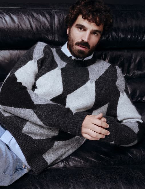Argyle Hazy Knit Crew Neck Jumper