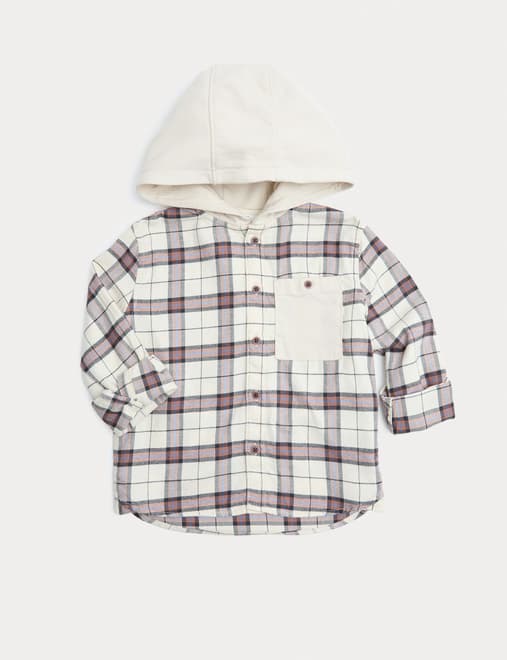 Pure Cotton Checked Hooded Shirt (2-8 Yrs)